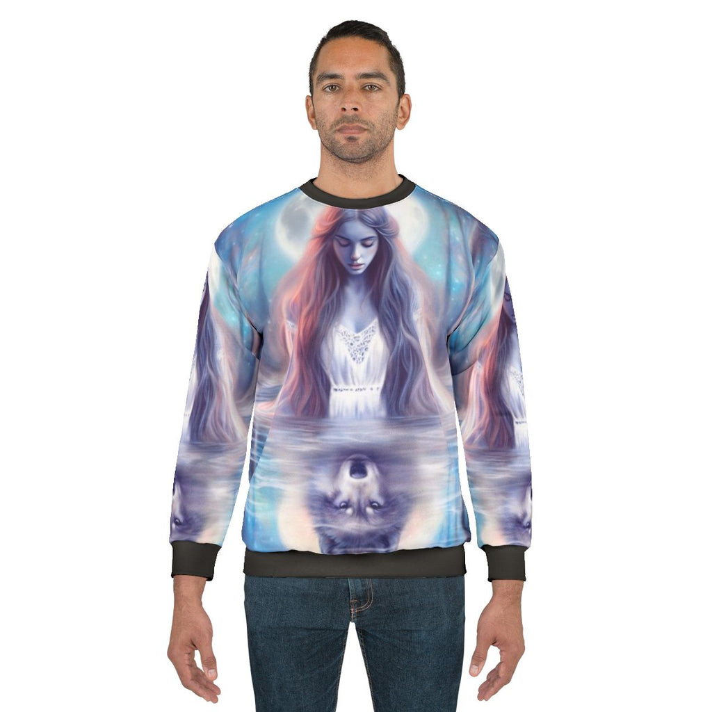 Mystical wolf sweatshirt with pastel forest design