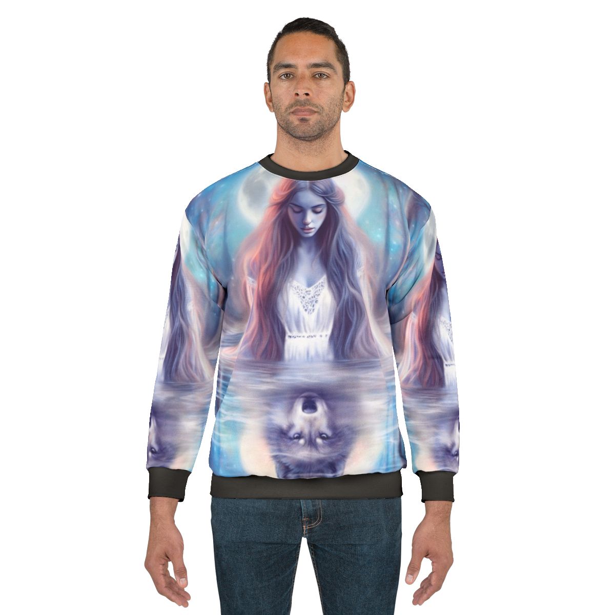Mystical wolf sweatshirt with pastel forest design
