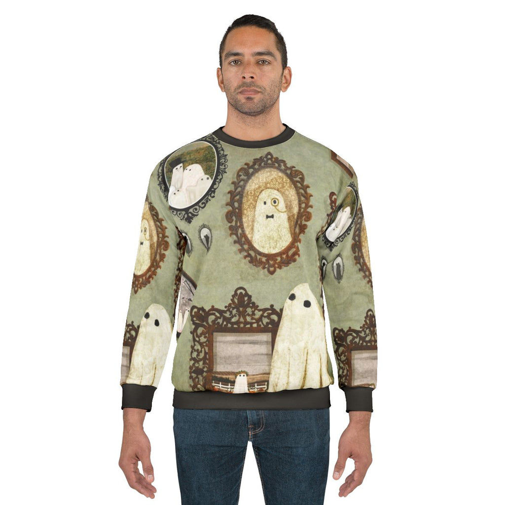 Vintage ghost themed sweatshirt with portrait gallery design