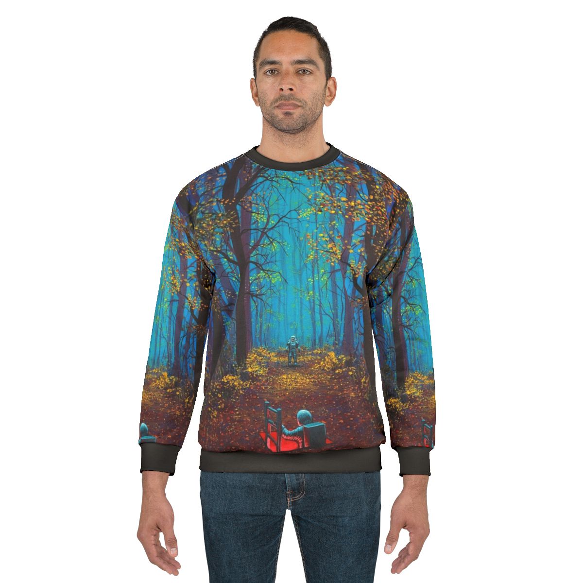 "There You Are" space-themed sweatshirt with astronaut and surreal nature imagery