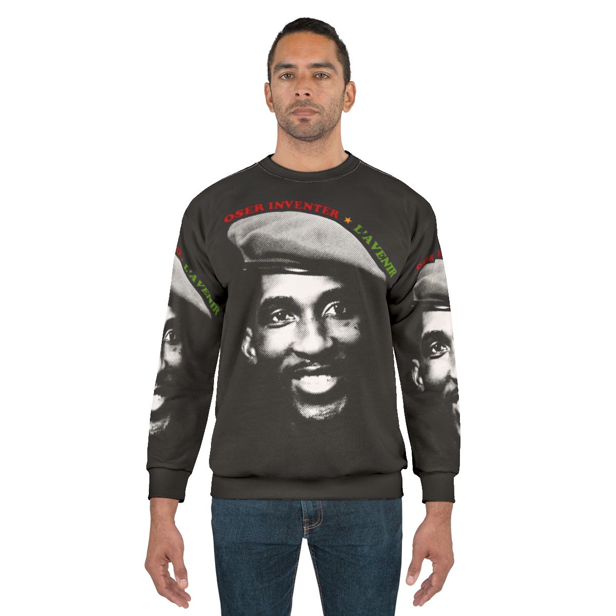 Thomas Sankara Portrait Sweatshirt with Pan-African Symbols