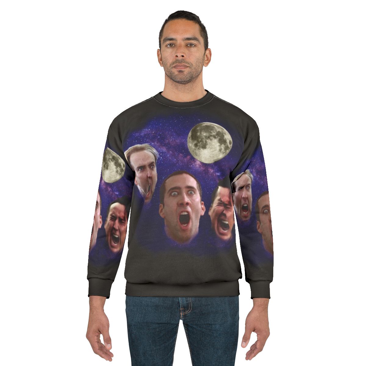 Three Cage Moon Nicolas Cage Meme Sweatshirt