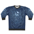 Cozy forest-themed sweatshirt with a night scene of trees, moon, and forest animals
