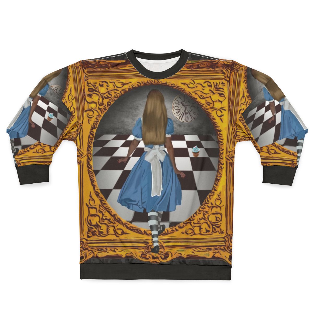 Alice in Wonderland-inspired gold and blue sweatshirt