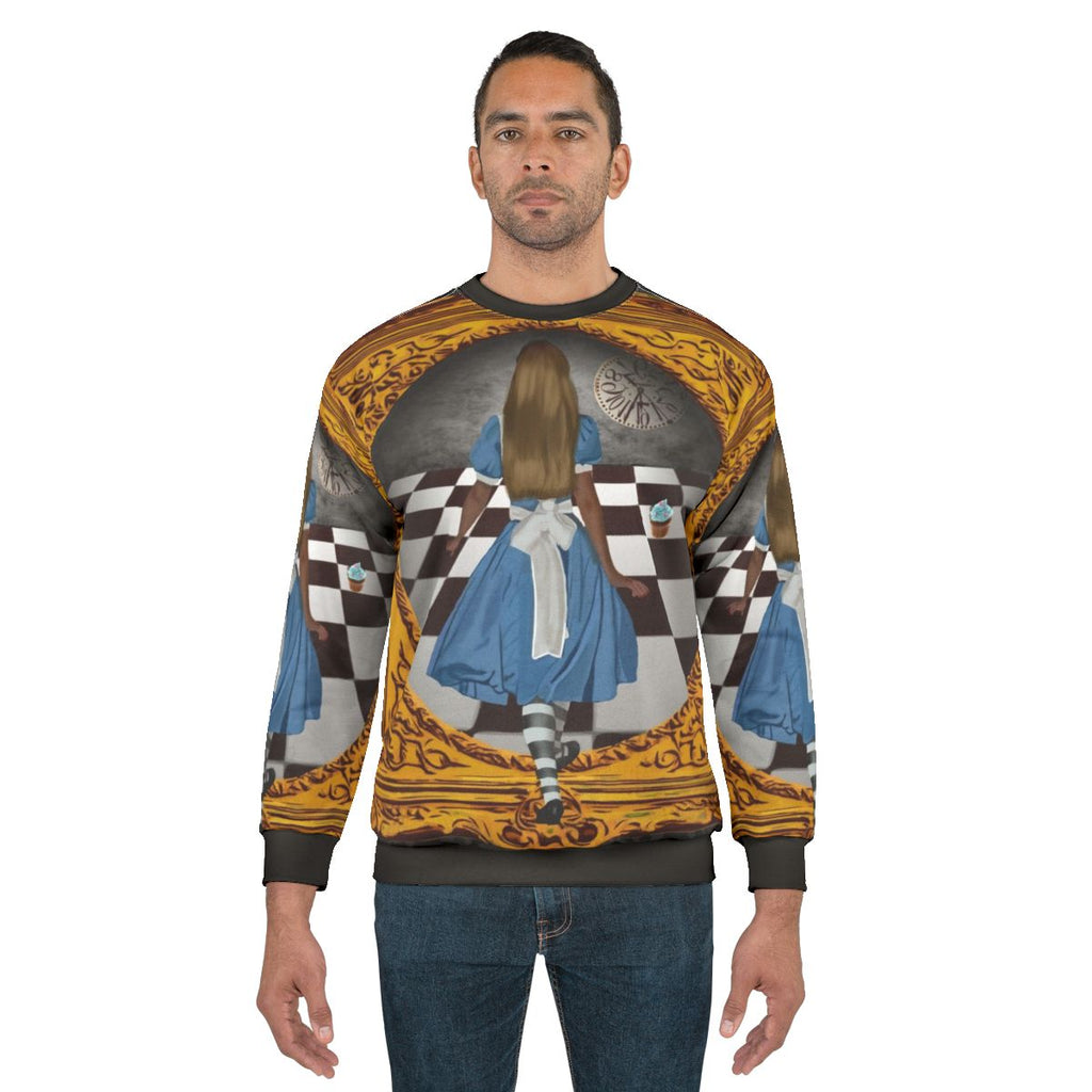Alice in Wonderland-inspired gold and blue sweatshirt