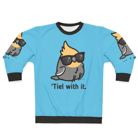 Chibi cockatiel grey sweatshirt with "Tiel With It" design