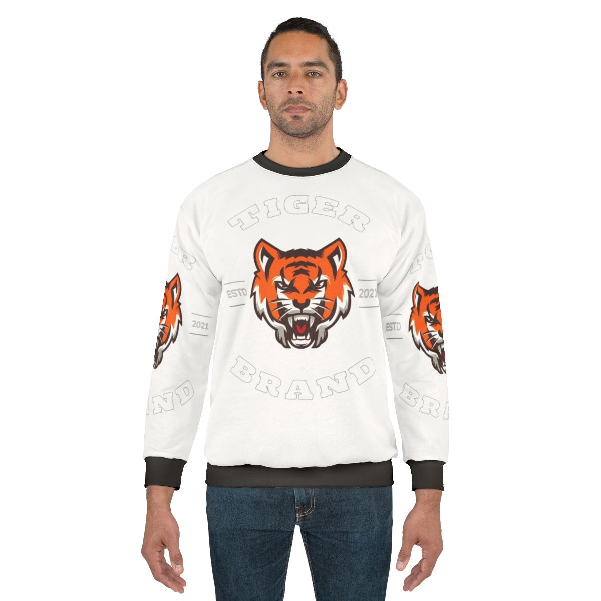 Colorful tiger graphic printed on a cozy sweatshirt