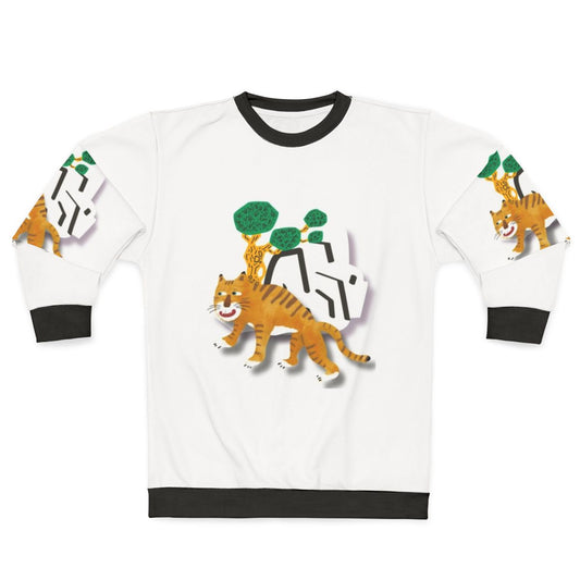 Vintage-inspired tiger sweatshirt with a comedic expression