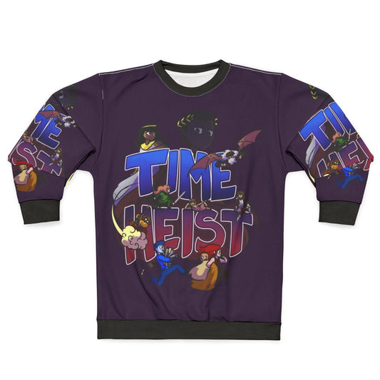 Time Heist Sweatshirt featuring historical figures like Leonardo da Vinci, Cleopatra, and Julius Caesar
