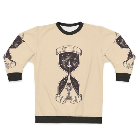 Time To Explore Sweatshirt with astronaut, galaxy, and rocket launch design