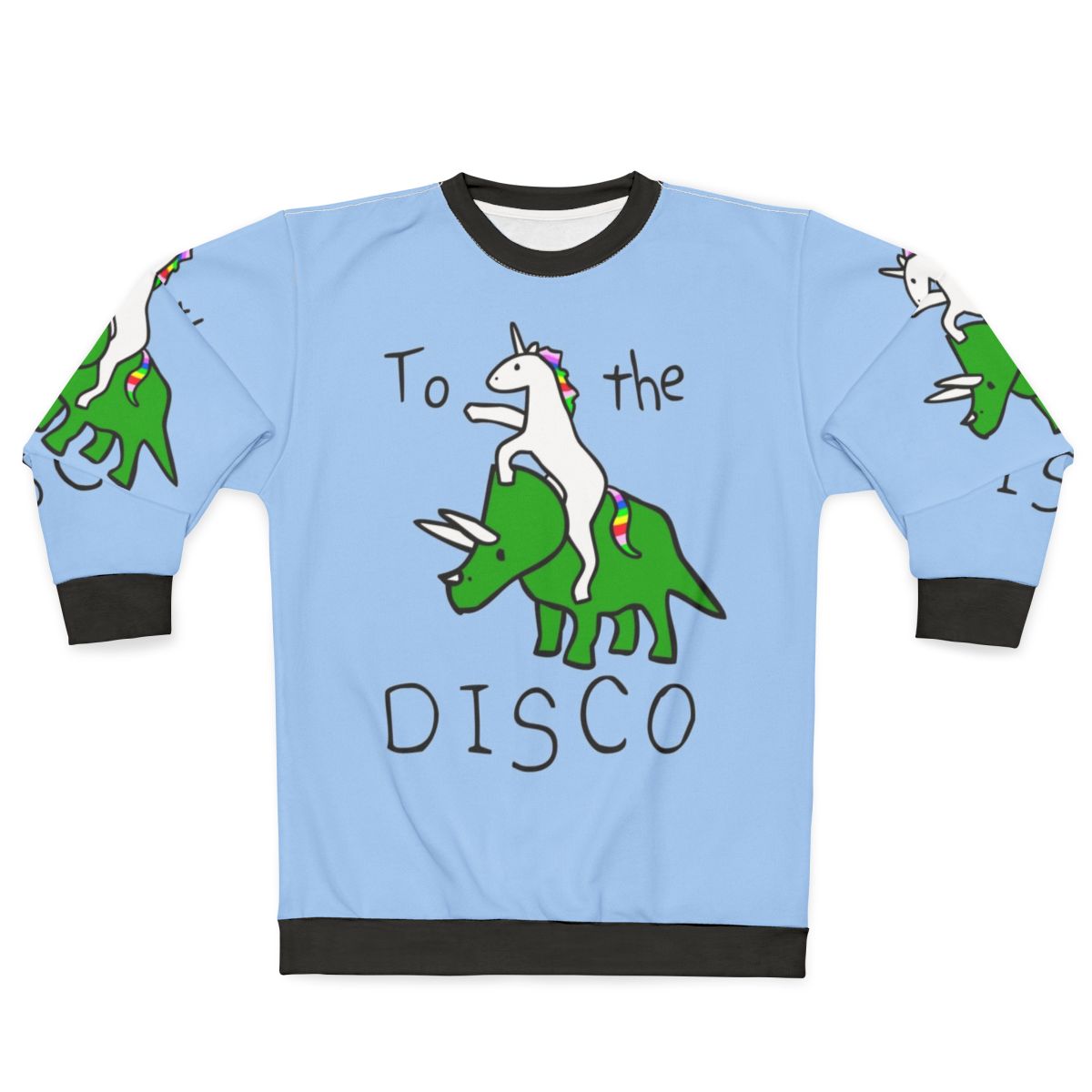 Disco unicorn riding a triceratops sweatshirt