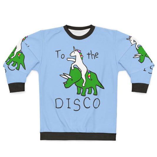 Disco unicorn riding a triceratops sweatshirt