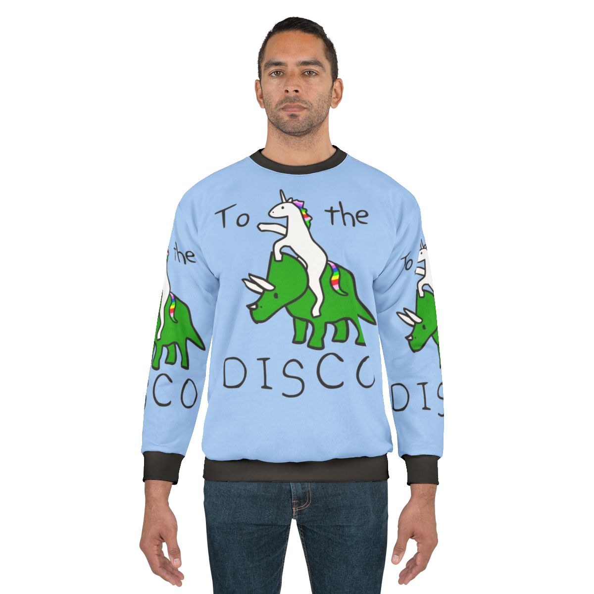 Disco unicorn riding a triceratops sweatshirt