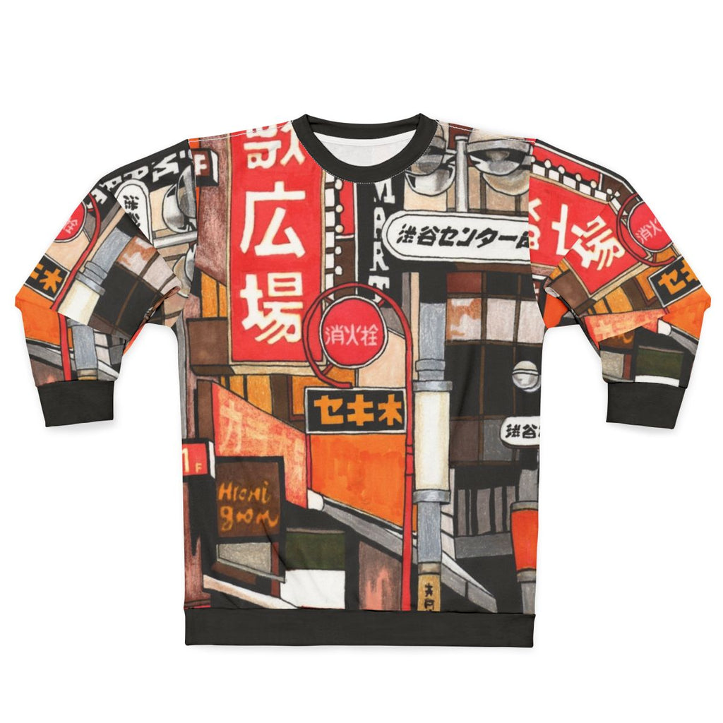 Tokyo Street Signs Sweatshirt with Colorful Graphic Design