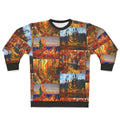 Autumn Collage Sweatshirt featuring a colorful design inspired by Canadian painter Tom Thomson