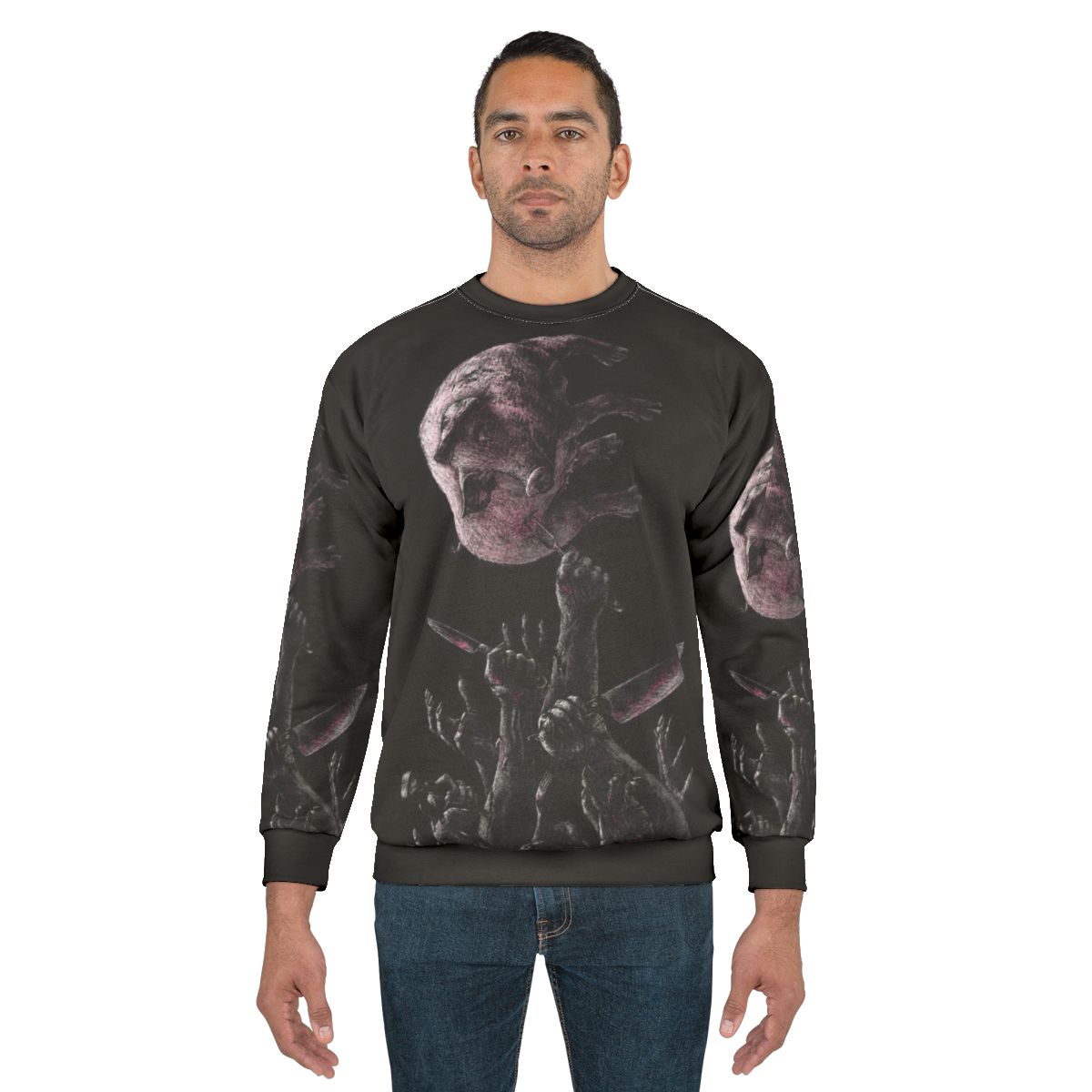 Toninho vegan sweatshirt with cutlery and zombie pig print
