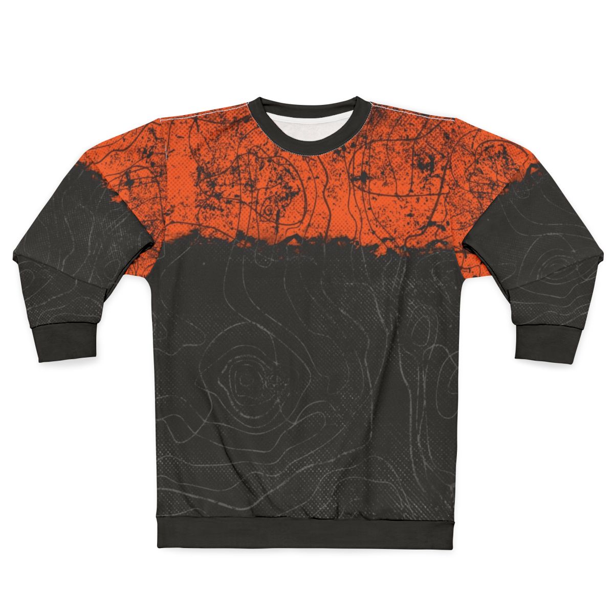 Topography map sweatshirt with black and gray design