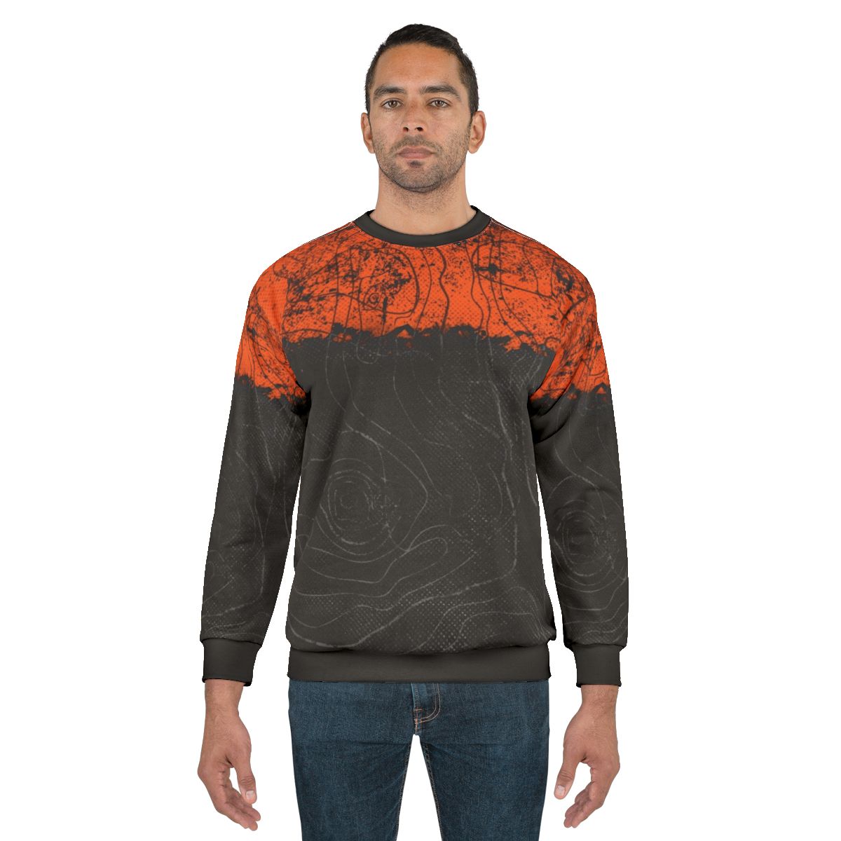 Topography map sweatshirt with black and gray design