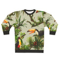 Toucan and bromeliad pattern printed on a sweatshirt