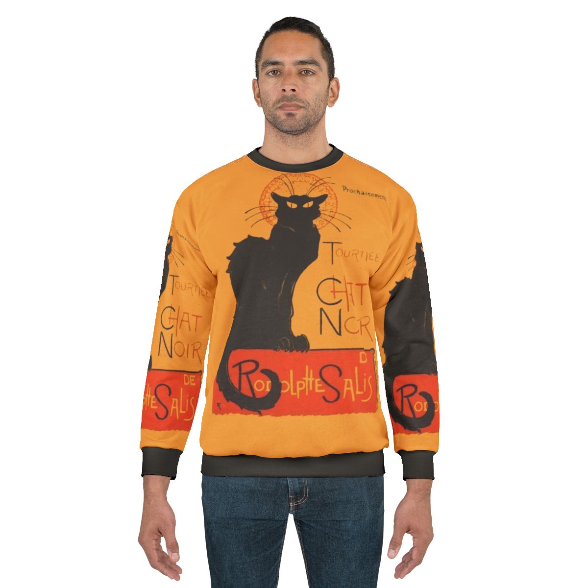 Vintage "Le Chat Noir" inspired black cat sweatshirt featuring the Steinlein design