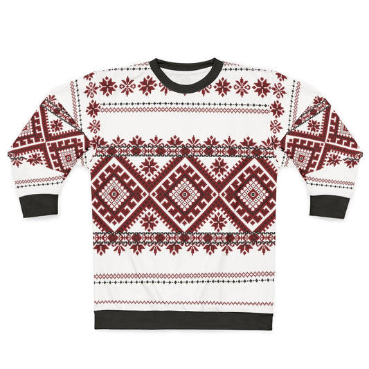 Traditional Romanian motif sweatshirt with geometric and abstract pattern