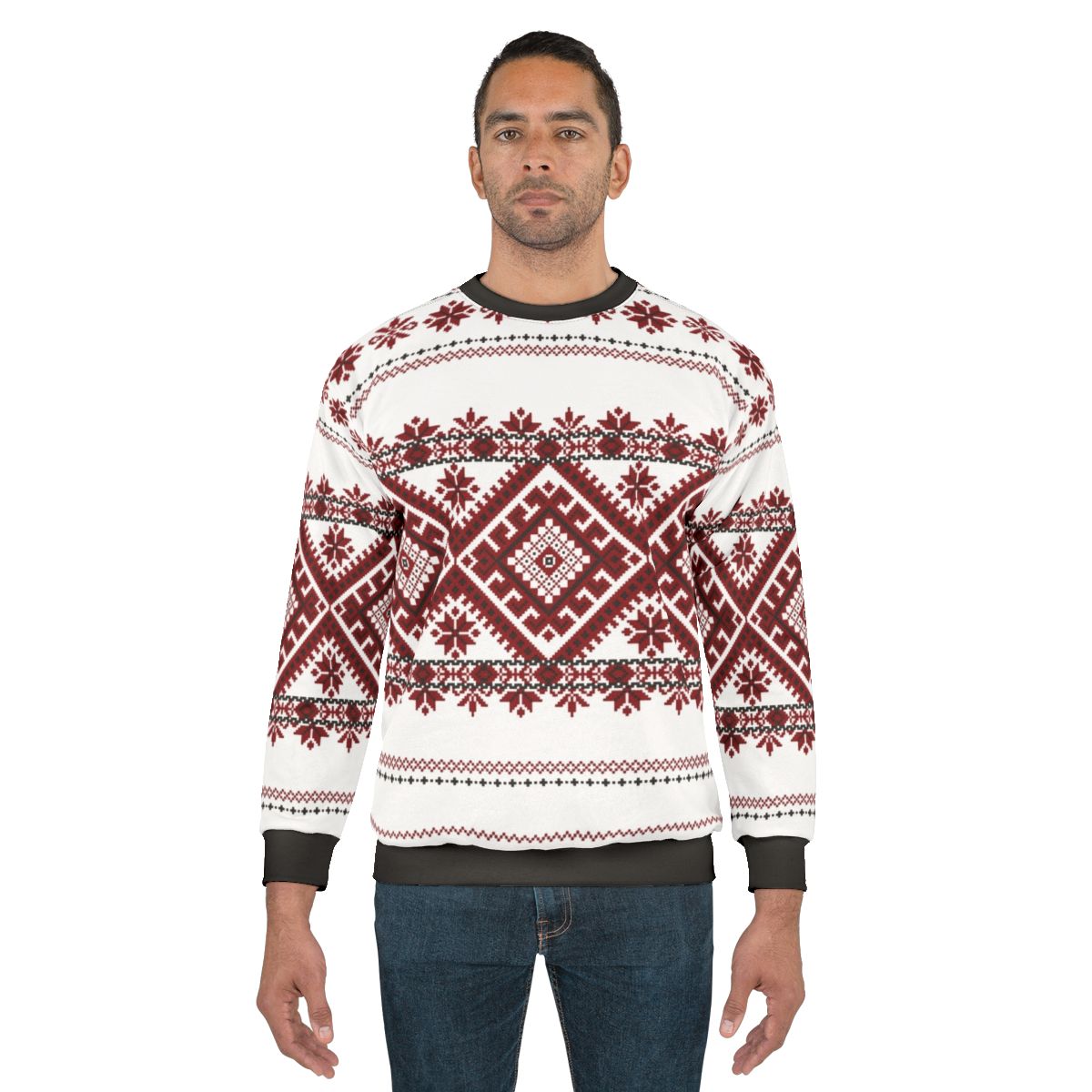 Traditional Romanian motif sweatshirt with geometric and abstract pattern