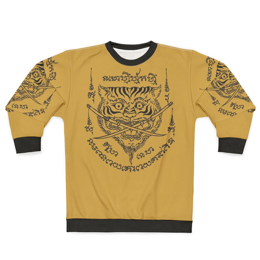 Traditional Thai Tattoo Tiger Swords Emblem Sweatshirt