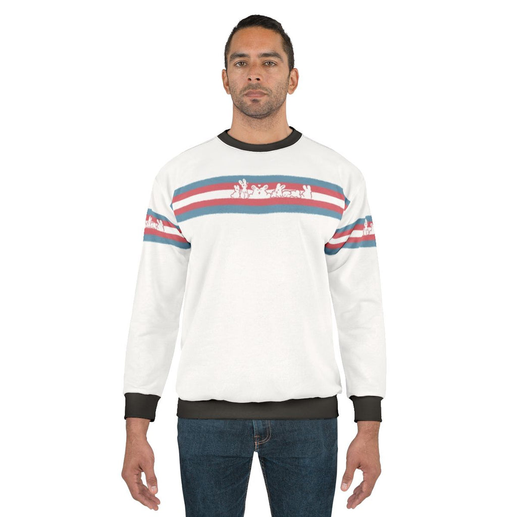 Transgender pride rabbits graphic on a sweatshirt