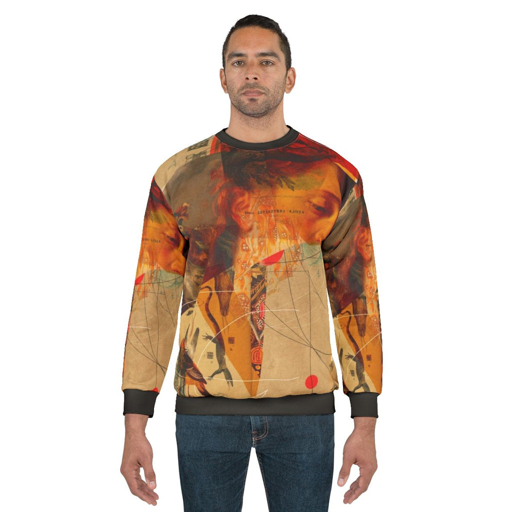 Transformations sweatshirt featuring collage art and surreal design
