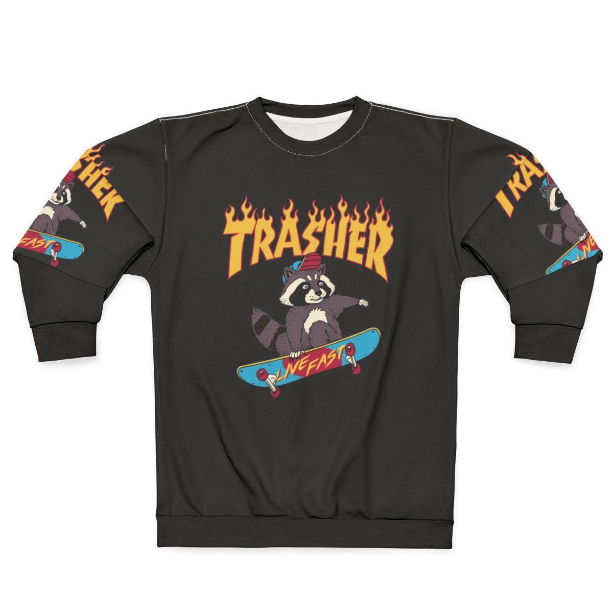 Trasher retro skateboard sweatshirt with 80s vaporwave aesthetic