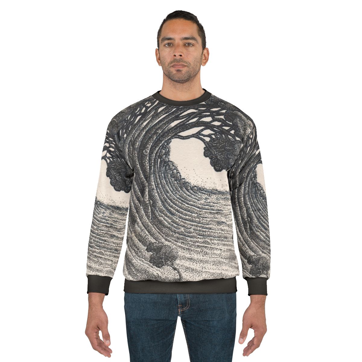 Tree wave design sweatshirt with nature-inspired pattern