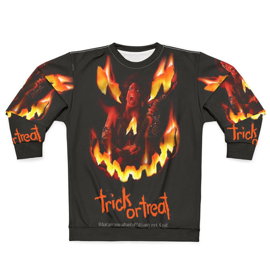 Trick or Treat Sweatshirt featuring horror movie inspired retro rock graphics