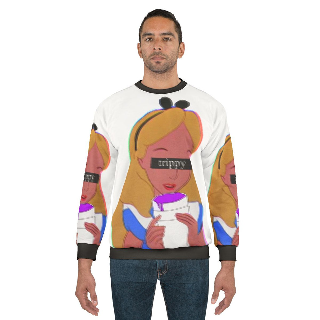 Trippy Alice in Wonderland sweatshirt with psychedelic design