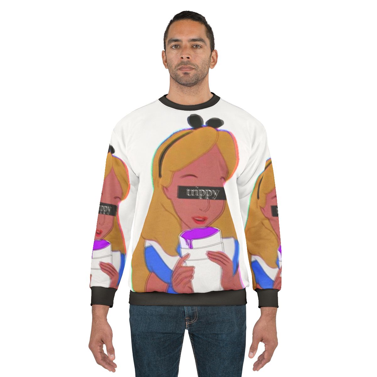Trippy Alice in Wonderland sweatshirt with psychedelic design