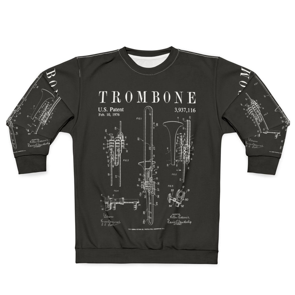 Vintage Trombone Patent Blueprint Print Sweatshirt