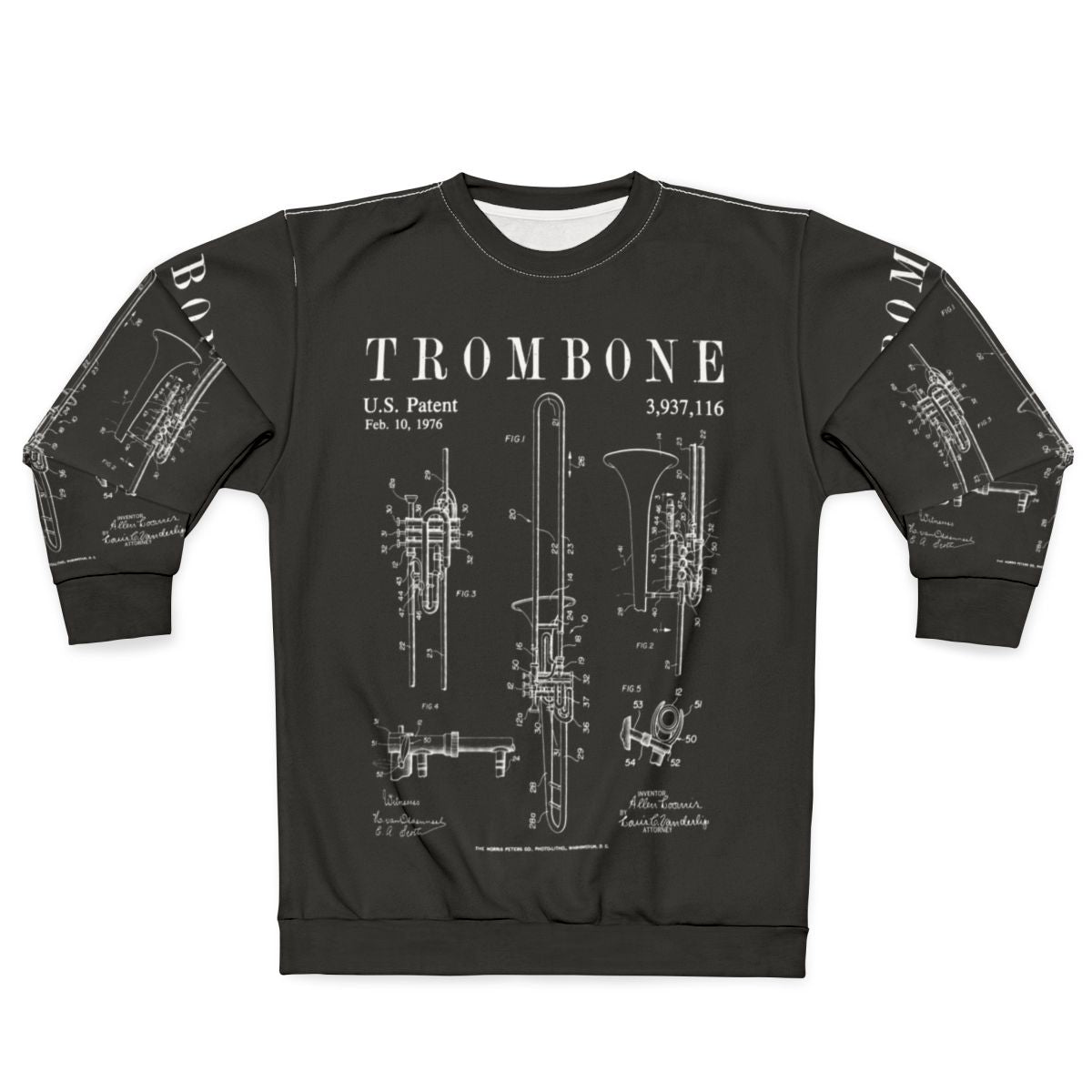 Vintage Trombone Patent Blueprint Print Sweatshirt