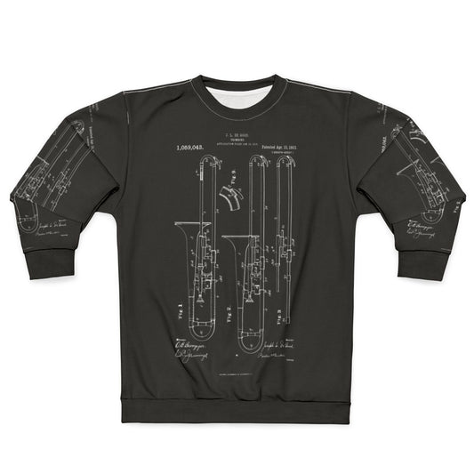 Original trombone patent design on a sweatshirt