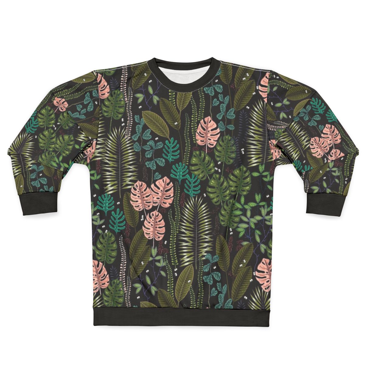 Tropical sweatshirt with monstera leaves and palm motifs