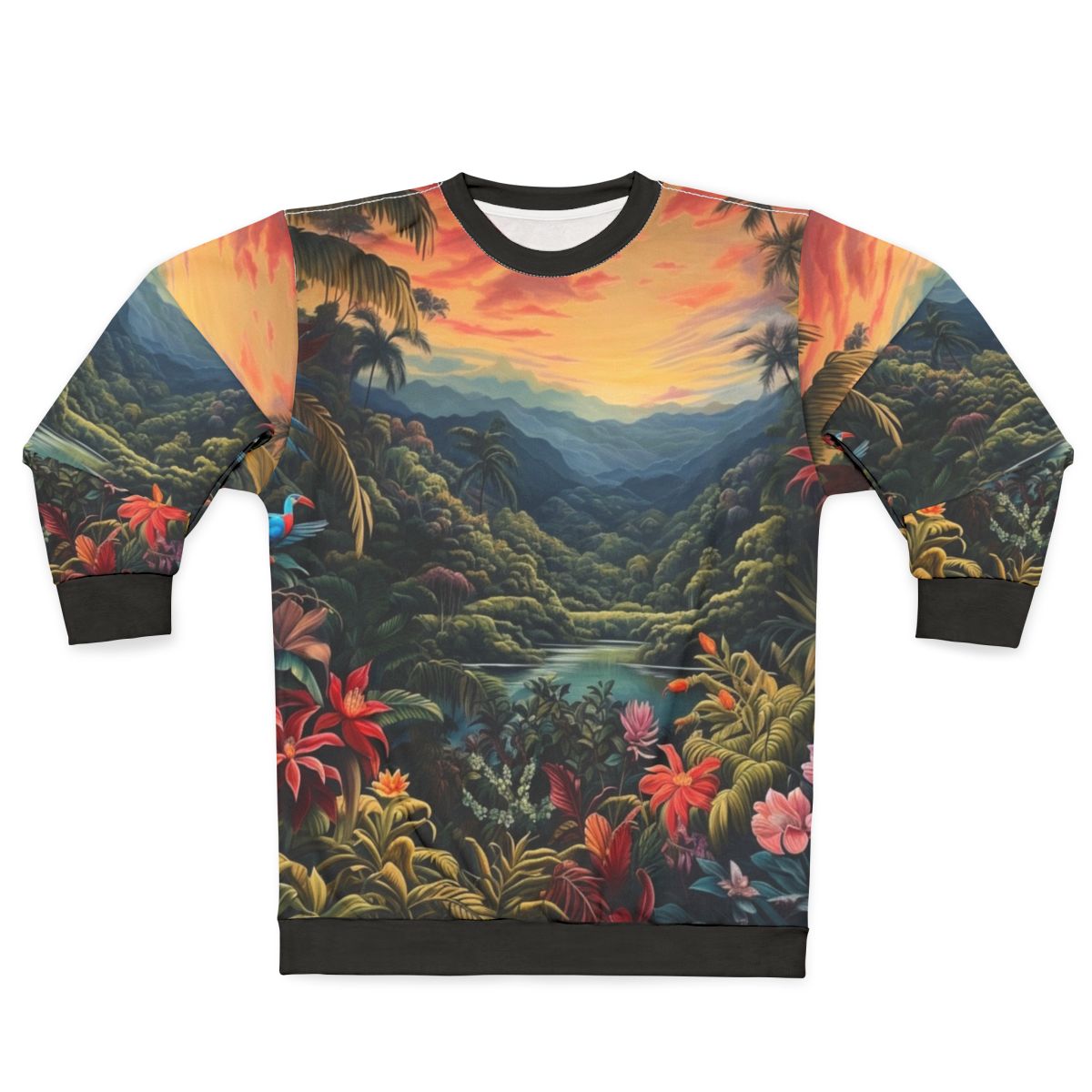 Tropical landscape nature sweatshirt with botanical print design