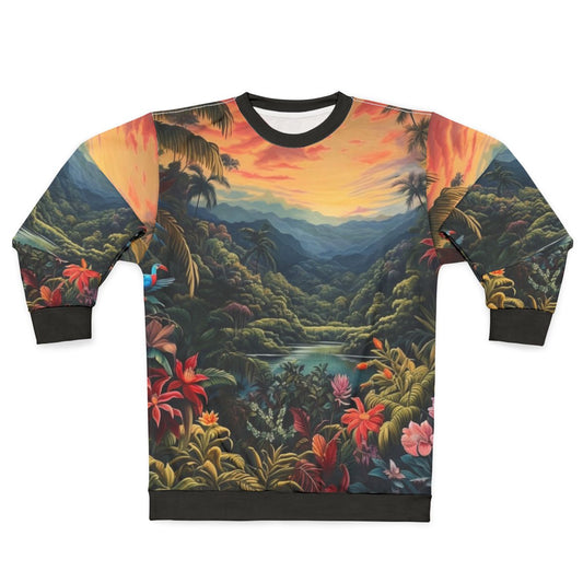 Tropical landscape nature sweatshirt with botanical print design