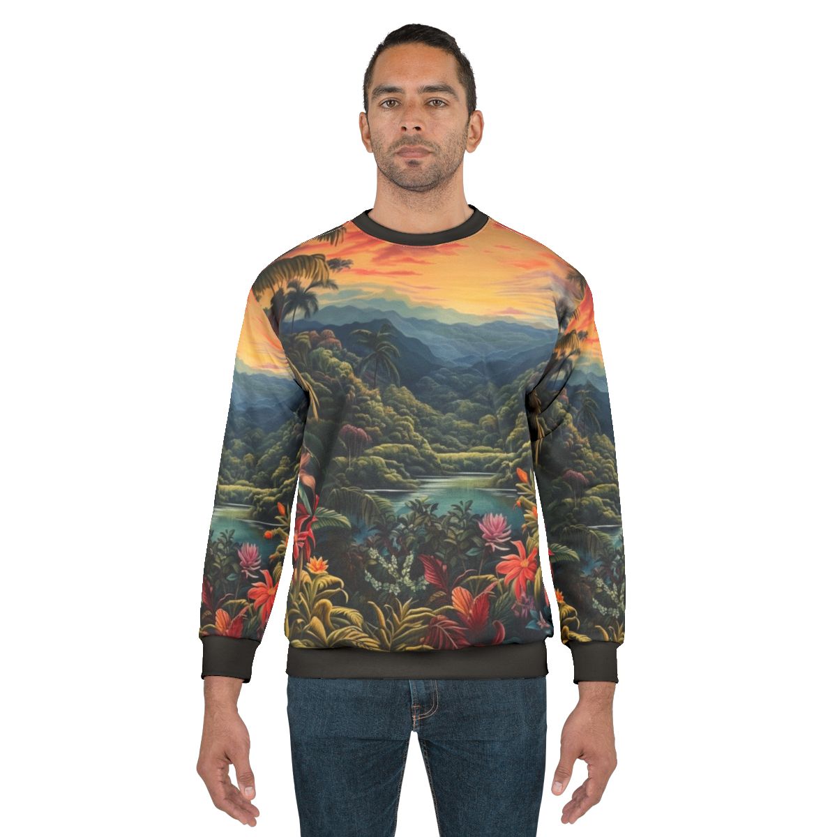 Tropical landscape nature sweatshirt with botanical print design