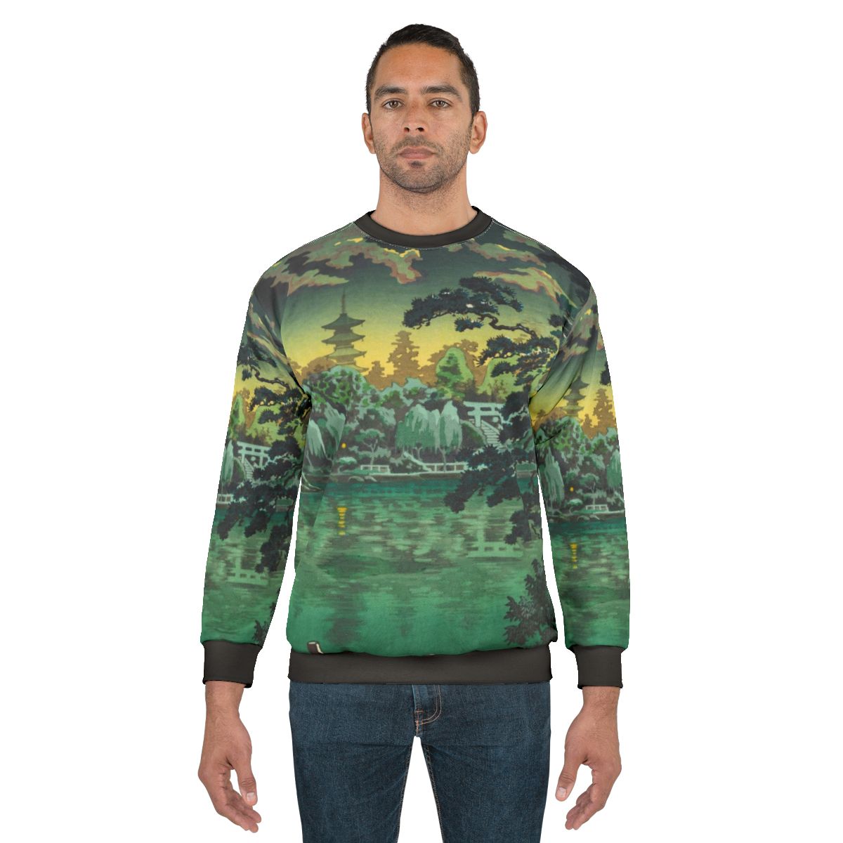 Ukiyo-e inspired sweatshirt featuring Tsuchiya Koitsu's Ueno Shinobazu Pond artwork