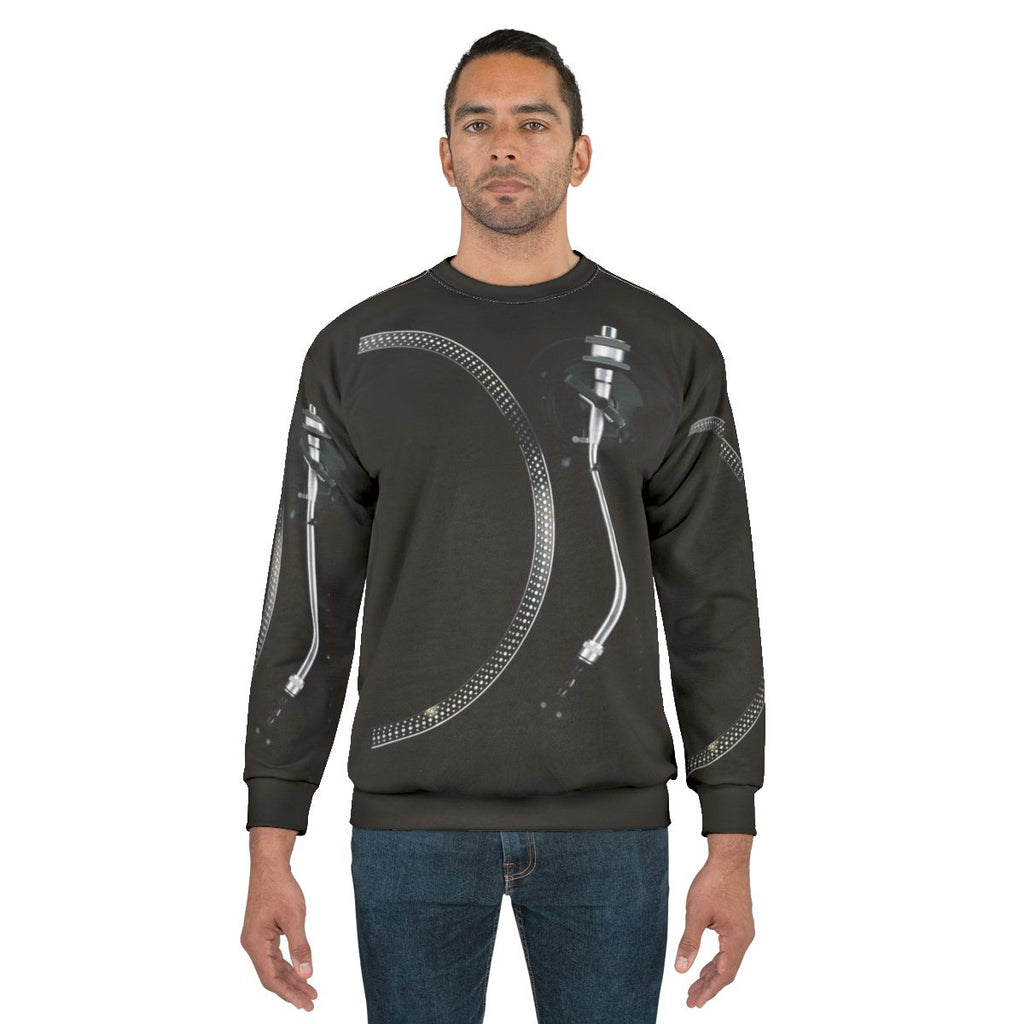 Turntable tone arm and platter music gear sweatshirt