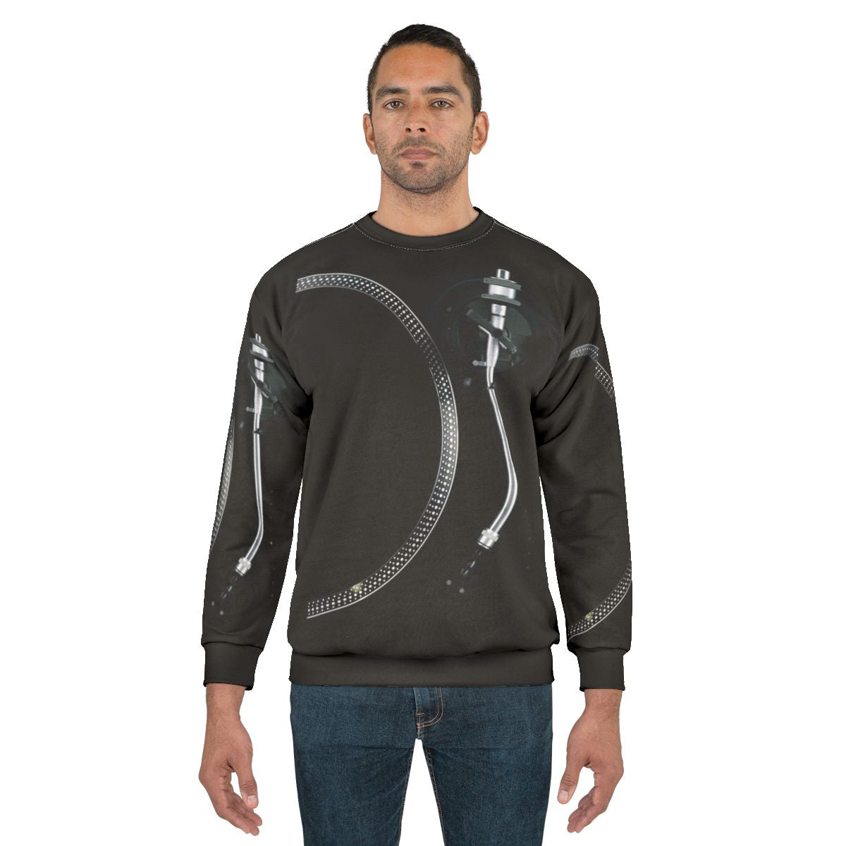 Turntable tone arm and platter music gear sweatshirt