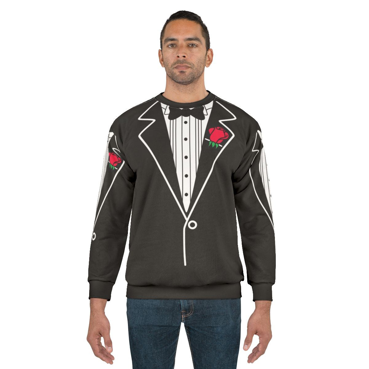 Tuxedo Sweatshirt featuring a rose design