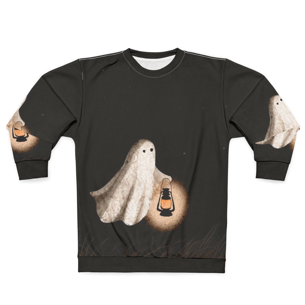 Twilight Walk Sweatshirt with ghostly apparitions and starry sky