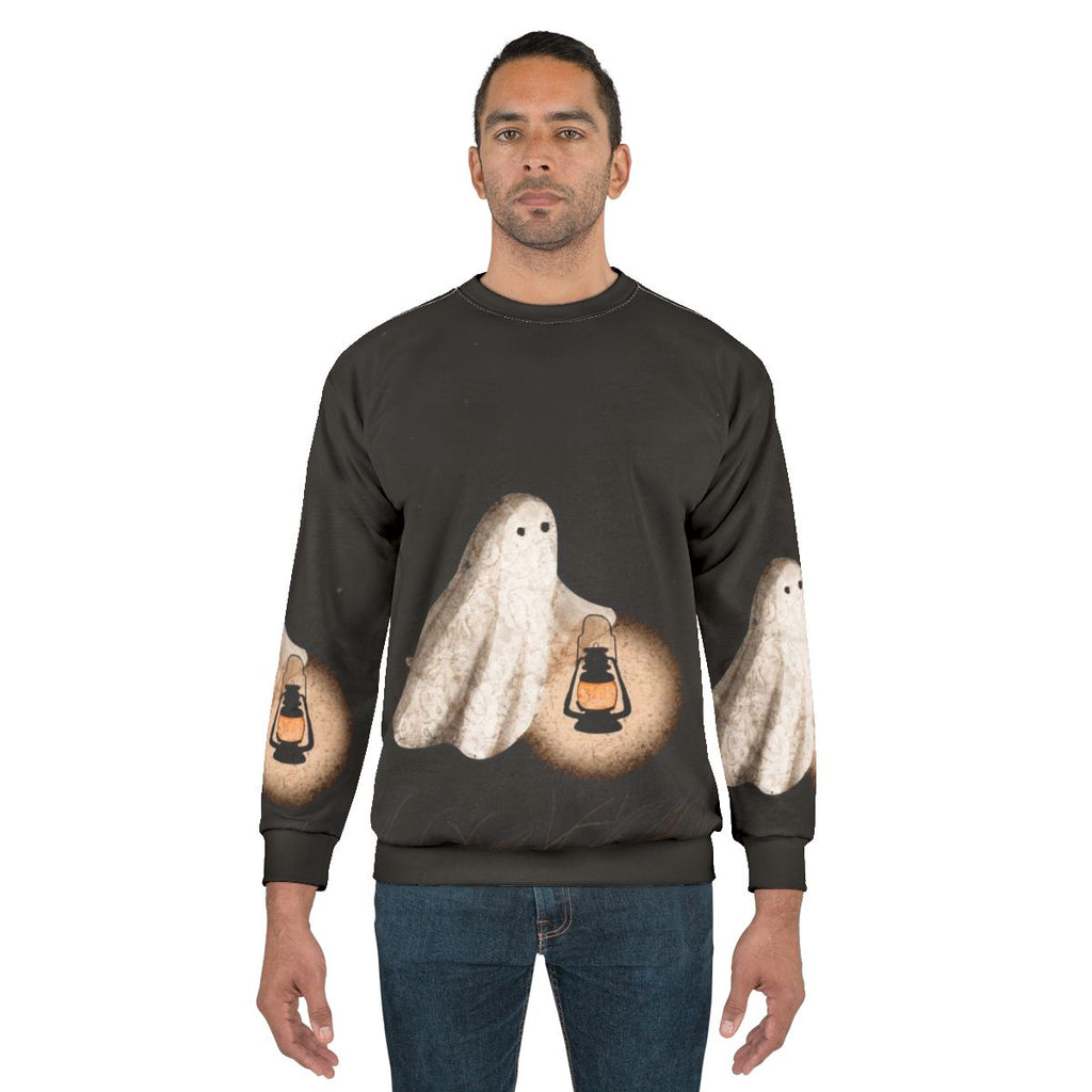 Twilight Walk Sweatshirt with ghostly apparitions and starry sky
