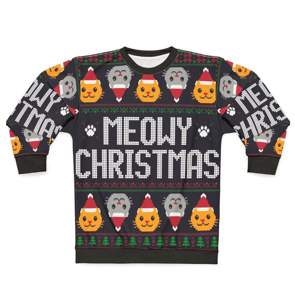 Ugly Christmas sweater cat wearing a festive cat sweatshirt