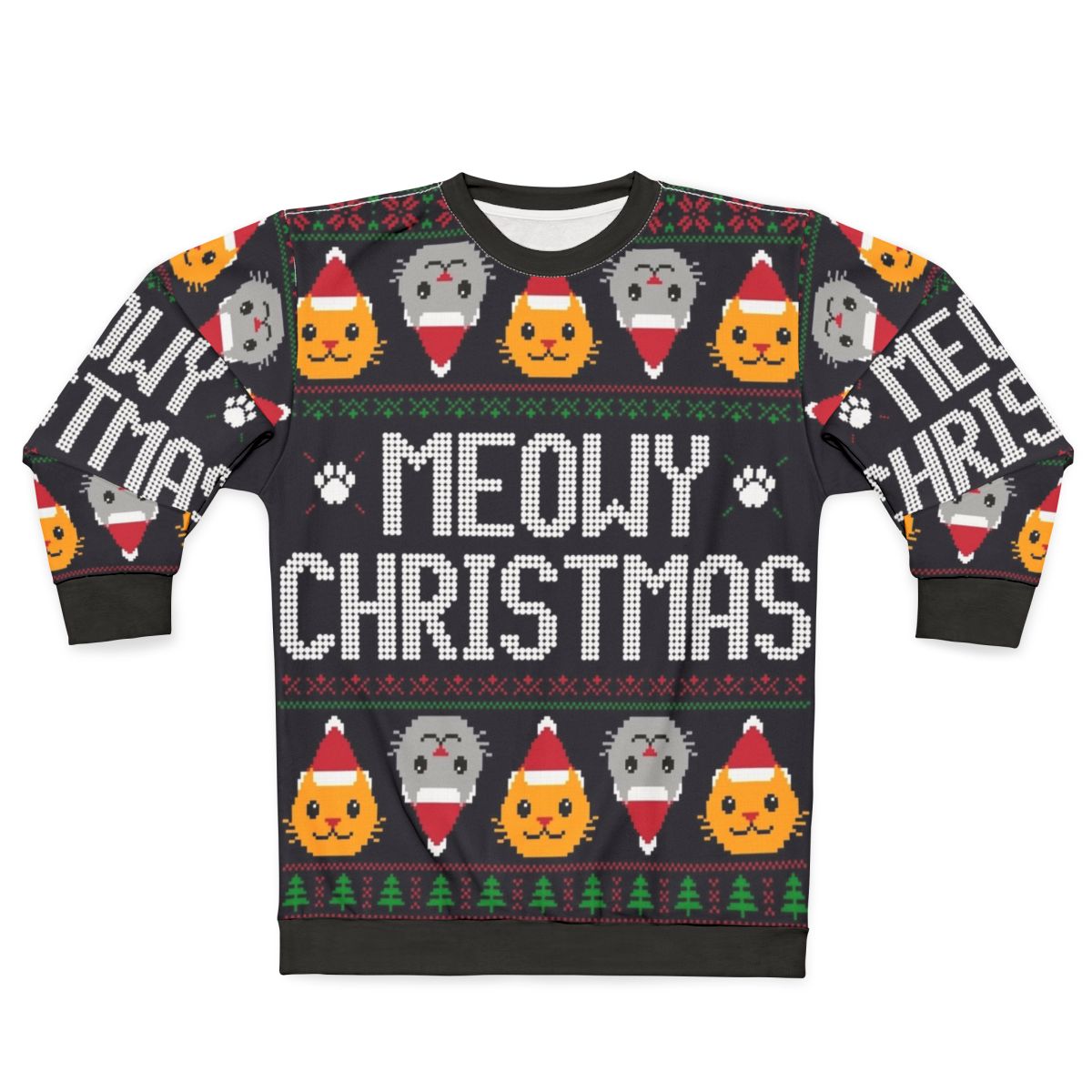 Ugly Christmas sweater cat wearing a festive cat sweatshirt
