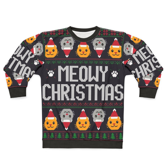 Ugly Christmas sweater cat wearing a festive cat sweatshirt